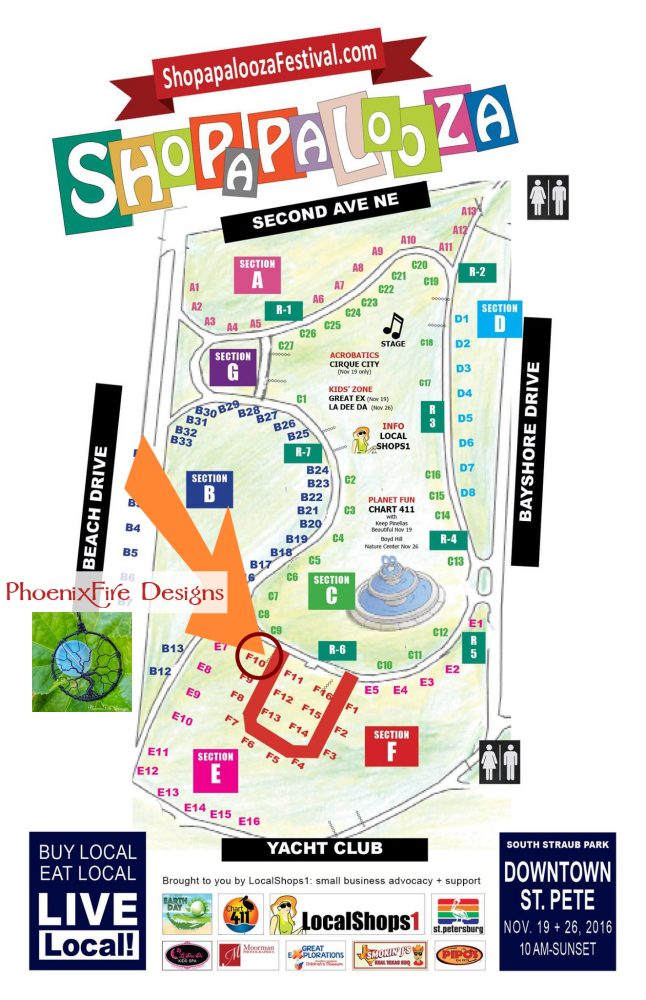 Find PhoenixFire Designs in the Etsy Red Carpet section of Shopapalooza! South Straub Park, Downtown St Petersburg, Saturday November 19th & Small Business Saturday November 26th. Free event, family friendly and pet friendly!