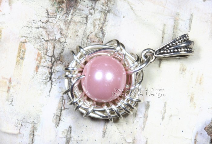 it's a girl pink egg bird nest, sterling silver pendant, push present, baby shower gift, new mom, motherhood, mother's day, gift idea for her, wire wrapped by Miss M. Turner PhoenixFire Designs on etsy.