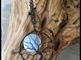 Black Opalite Moonstone Full Moon Tree of Life pendant by PhoenixFire Designs