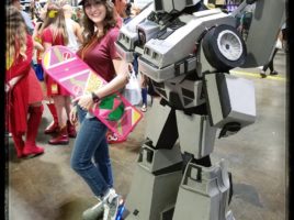 Female Marty McFly cosplay Bttf2 2015 McFly girl plus DeLorean Transformer costume Tampa Bay Comic Con