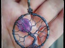 Custom tree of life pendant, wire wrapped in gunmetal wire with amethyst full moon handmade by PhoenixFire Designs on etsy.